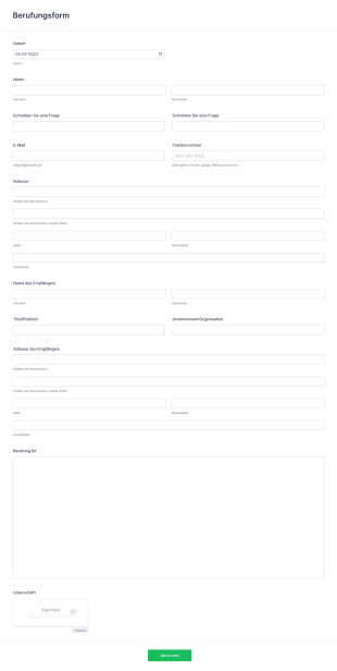 Berufungsform Form Template