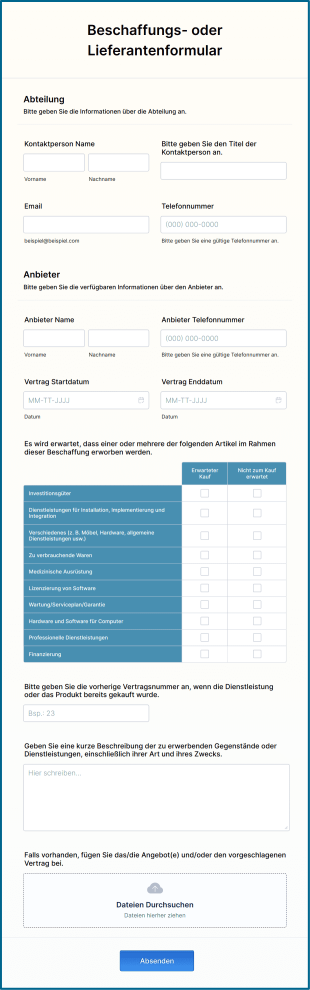 Beschaffungs Oder Lieferantenformular