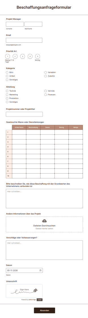 Beschaffungsanfrageformular