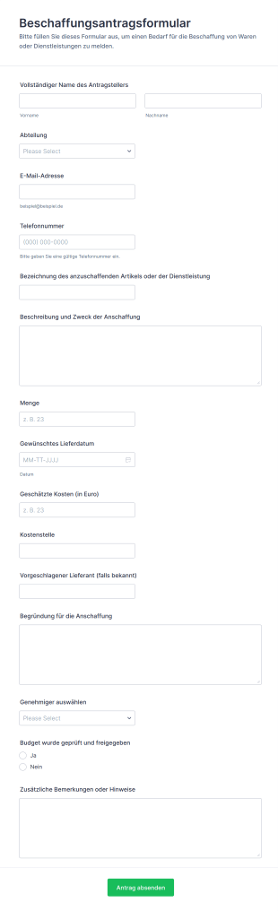 Beschaffungsantragsformular