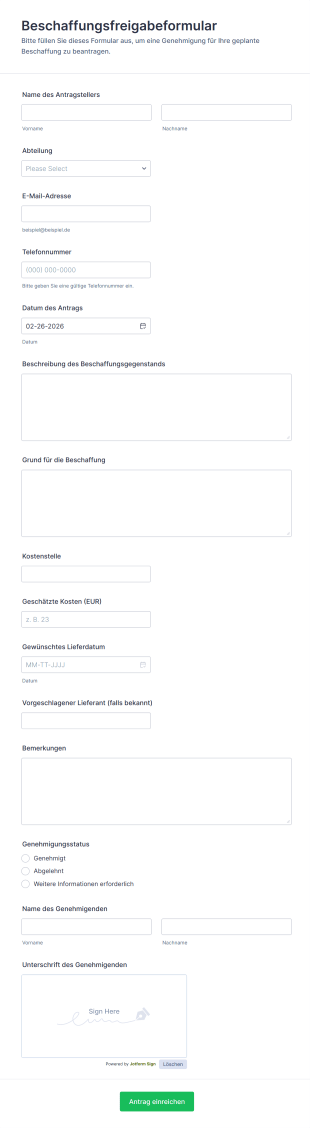 Beschaffungsfreigabeformular