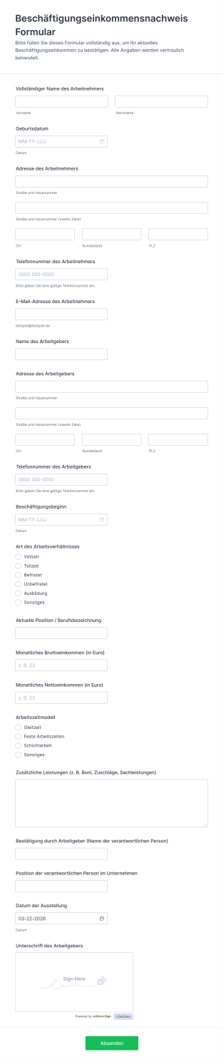 Beschäftigungseinkommensnachweis Formular
