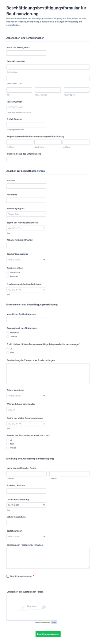 Beschäftigungsnachweis Für Hypothek