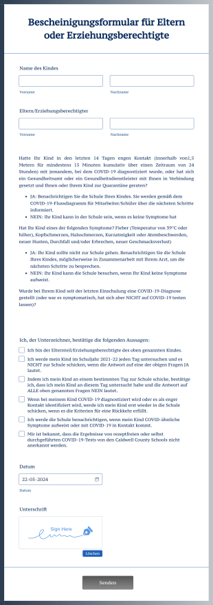 Bescheinigungsformular Für Eltern Oder Erziehungsberechtigte