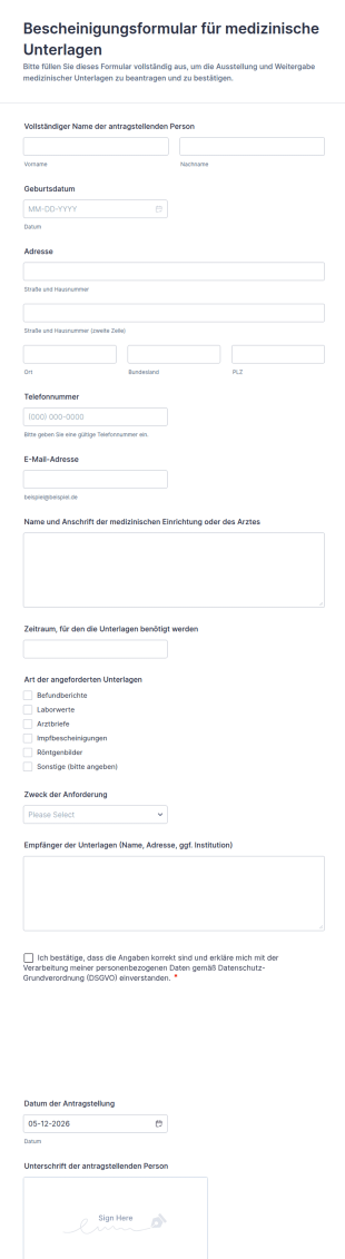 Bescheinigungsformular Für Medizinische Unterlagen