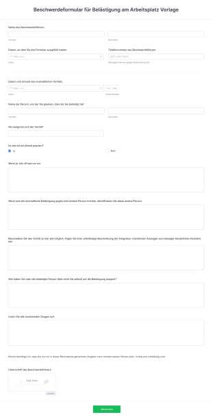 Beschwerdeformular Für Belästigung Am Arbeitsplatz Vorlage Form Template