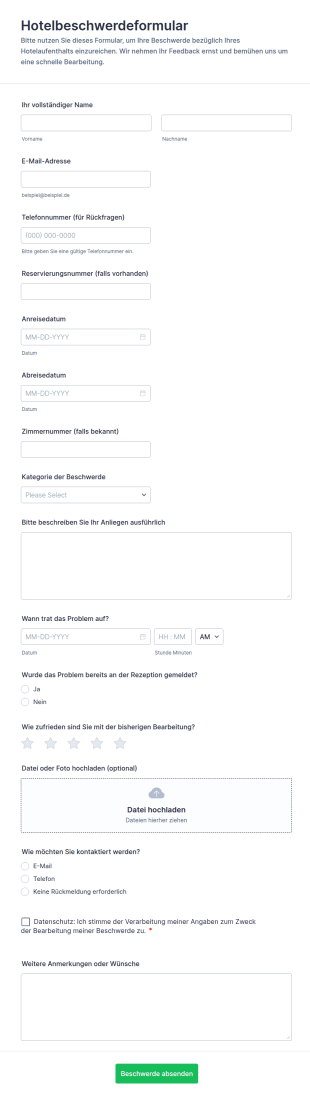 Beschwerdeformular Für Hotels