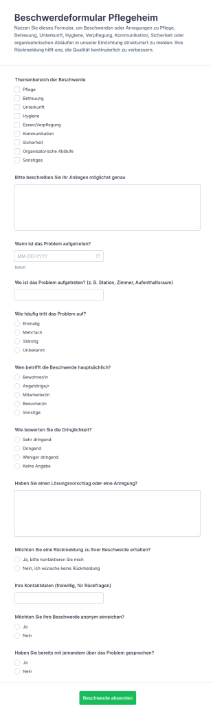 Beschwerdeformular Für Pflegeeinrichtungen