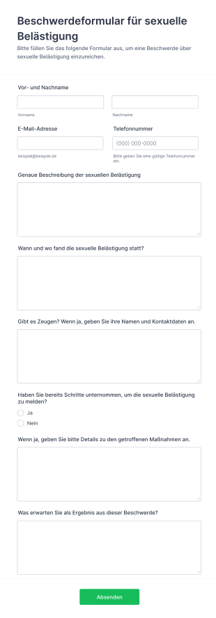 Beschwerdeformular Für Sexuelle Belästigung Form Template