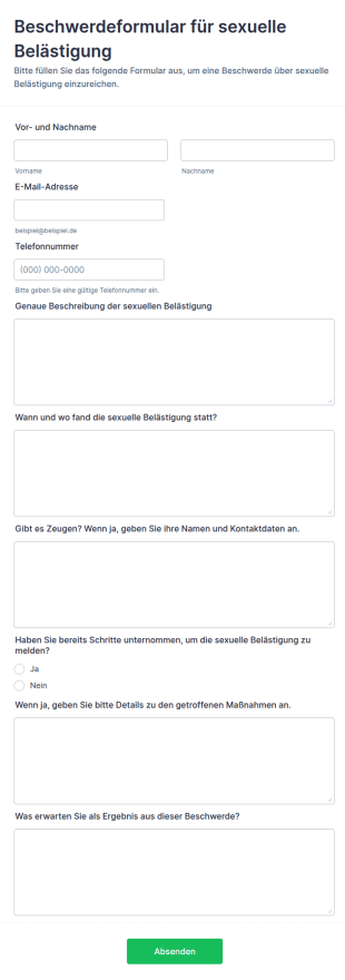 Beschwerdeformular Für Sexuelle Belästigung