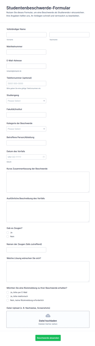 Beschwerdeformular Für Studierende