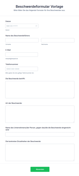 Beschwerde Formular Vorlage