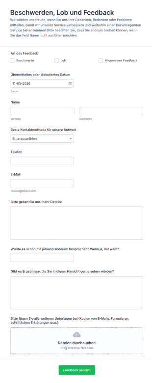 Beschwerden , Lob Und Feedbackformular