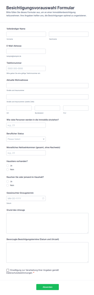 Besichtigungsauswahl Formular 🏡