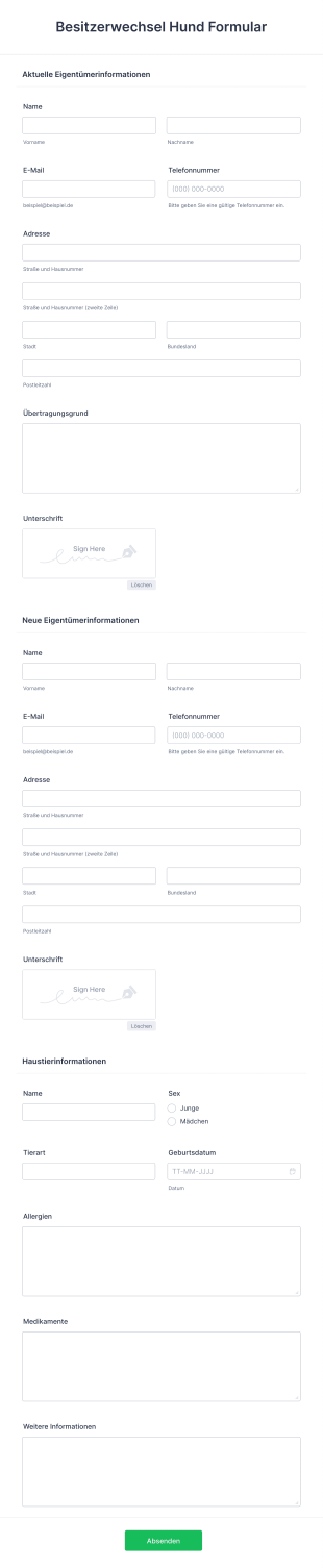 Besitzerwechsel Hund Formular Form Template
