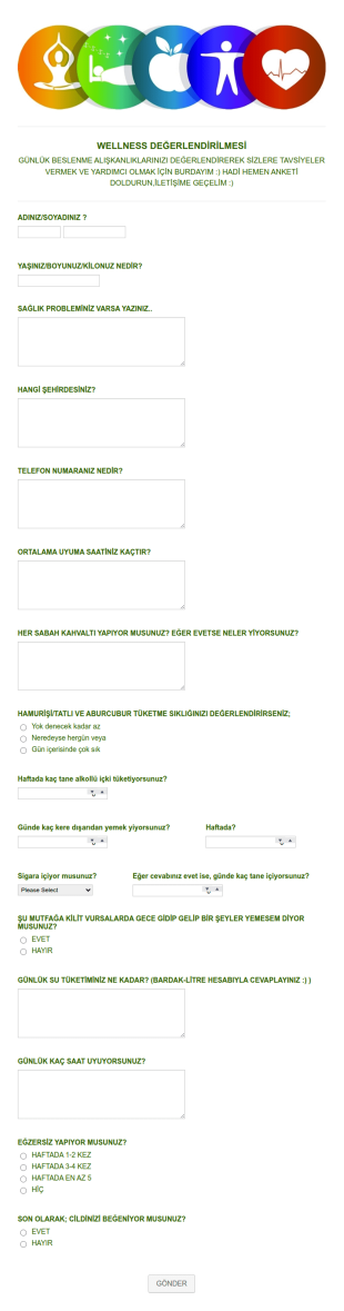 Beslenme Alışkanlıkları Anketi Form Şablonu