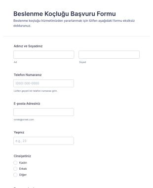 Beslenme Koçluğu Başvuru Form Şablonu