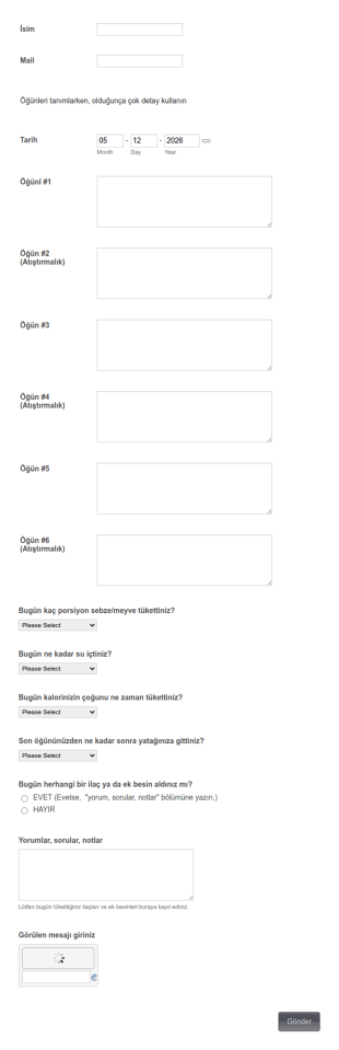Beslenme Takibi Form Şablonu