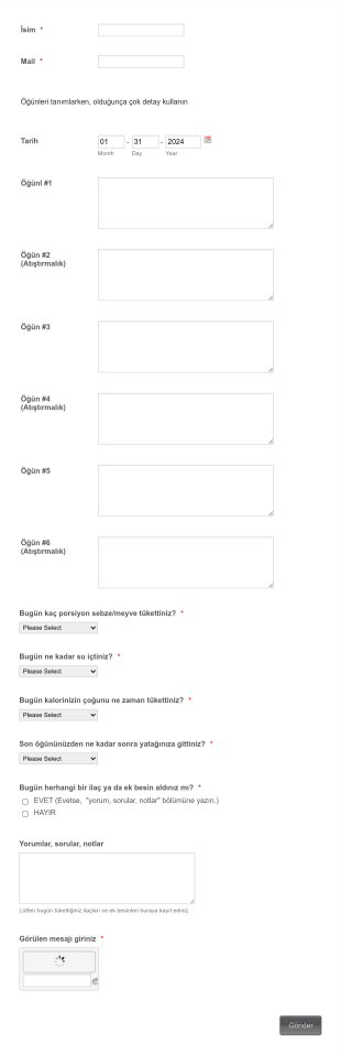 Beslenme Takibi Form Şablonu