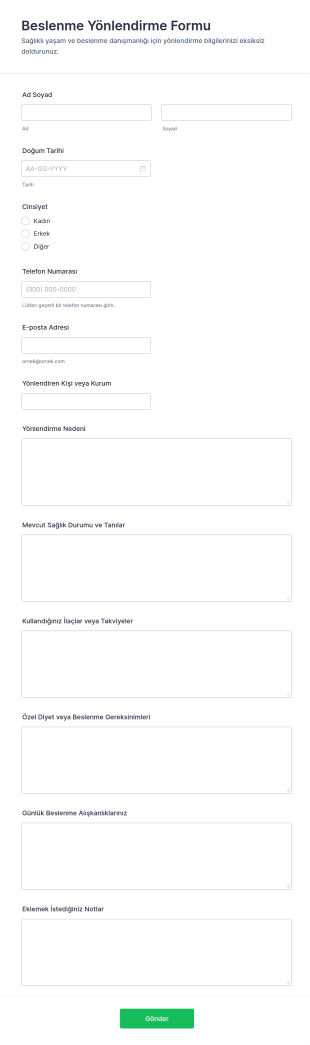 Beslenme Yönlendirme Form Şablonu