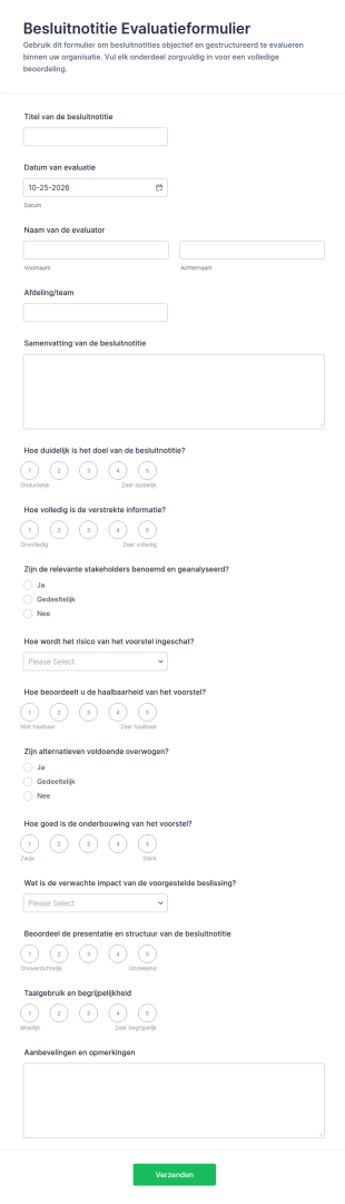 Beslissingsnotitie Beoordelingsformulier