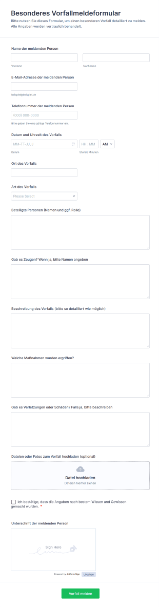 Besonderes Vorfallmeldeformular