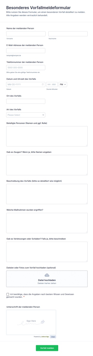 Besonderes Vorfallmeldeformular