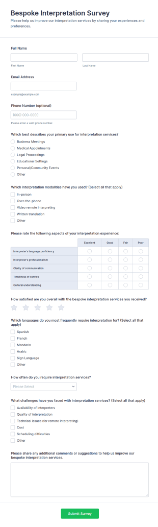 Bespoke Interpretation Survey Form Template