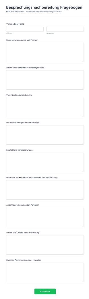 Besprechungsnachbereitung Fragebogen