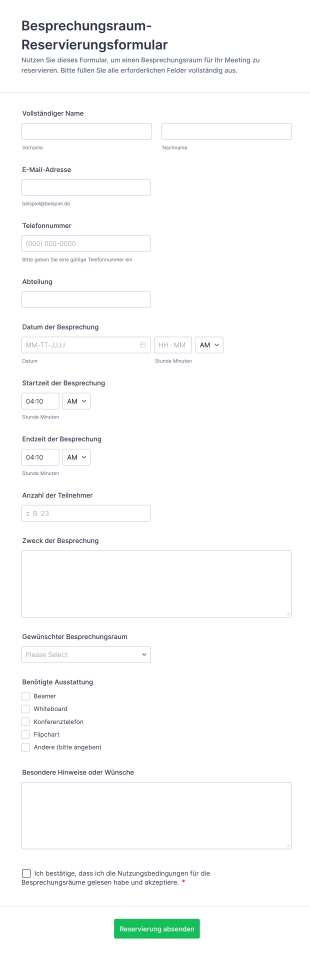 Besprechungsraum Reservierungsformular