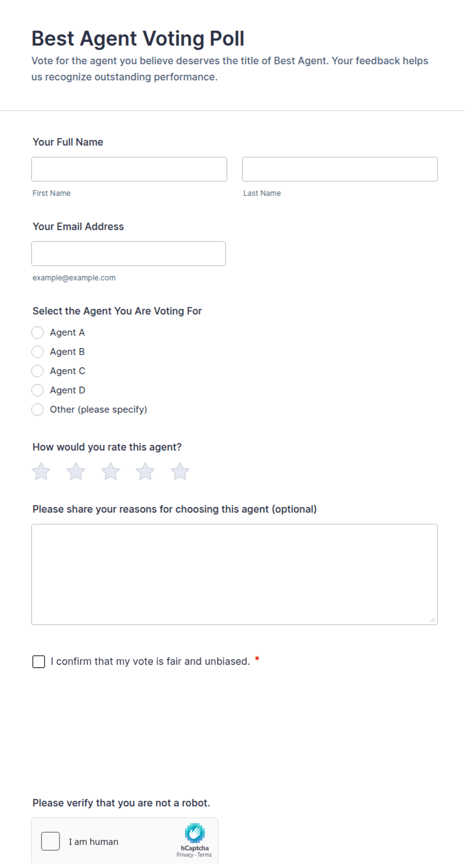 Poll Form Paper Best Agent Voting Poll Form Template | Jotform