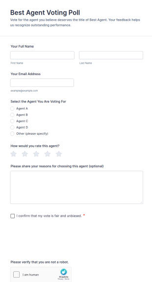 Best Agent Voting Poll Form Template