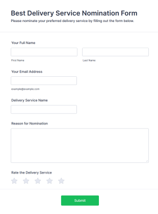 Best Delivery Service Nomination Form Template
