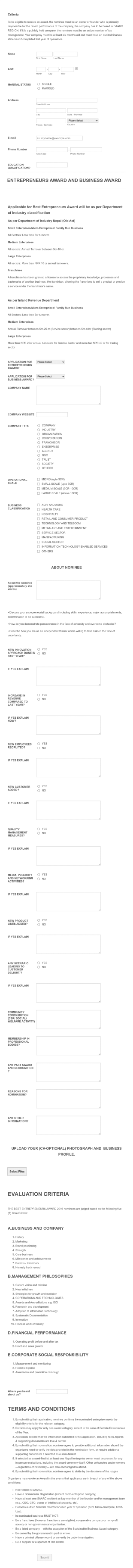 Best Entrepreneurs Award Rstca Form Template