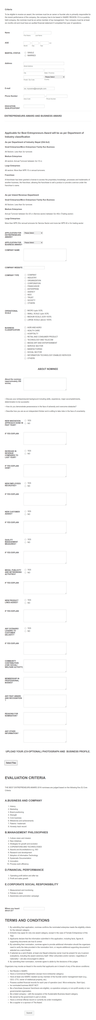 Best Entrepreneurs Award Rstca Form Template