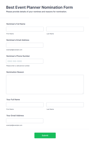 Best Event Planner Nomination Form Template