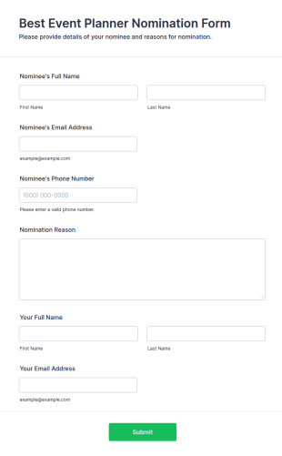 Best Event Planner Nomination Form Template