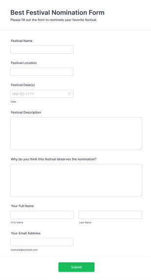 Best Festival Nomination Form Template
