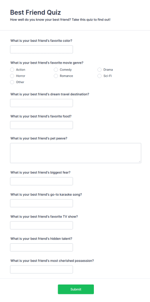 Best Friend Quiz Form Template