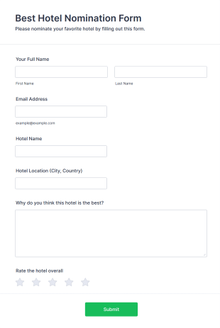 Best Hotel Nomination Form Template