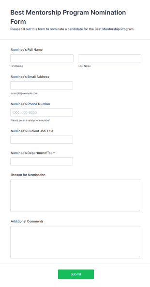 Best Mentorship Program Nomination Form Template