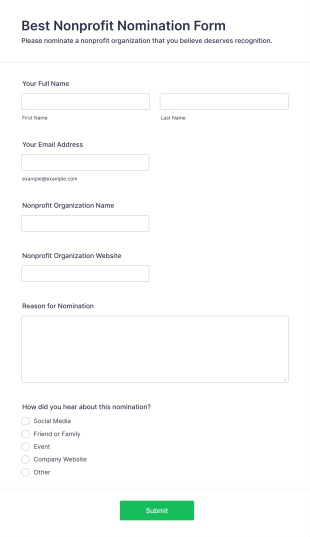 Best Nonprofit Nomination Form Form Template