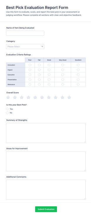 Best Pick Evaluation Report Form Template