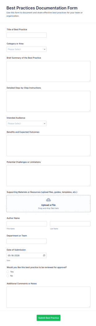 Best Practices Documentation Form Template