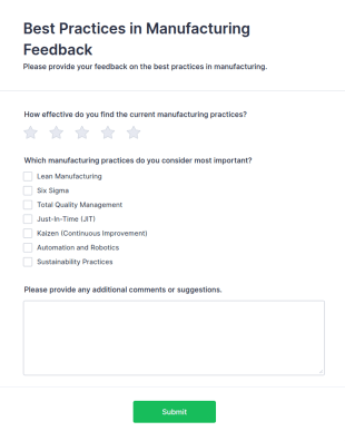 Best Practices In Manufacturing Feedback Form Template