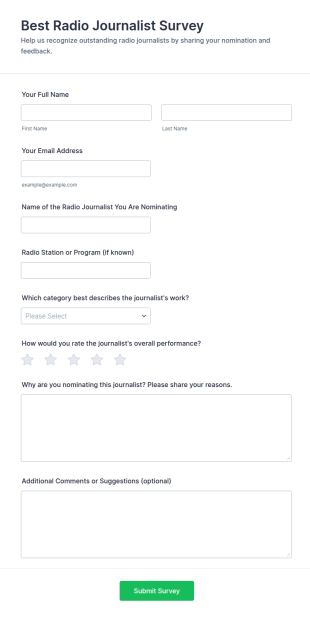 Best Radio Journalist Survey Form Template