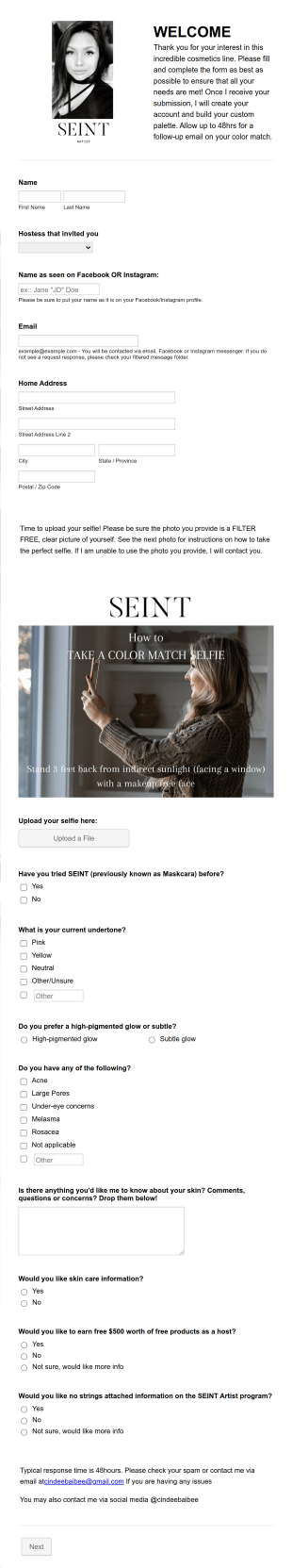 BEST Seint Color Match Form Template