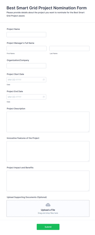 Best Smart Grid Project Nomination Form Template