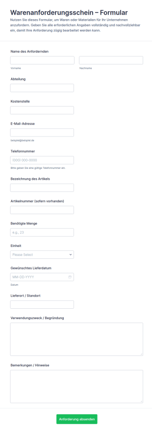 Bestandsanforderungsformular