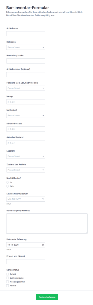 Bestandsaufnahme Für Die Barinventur Survey